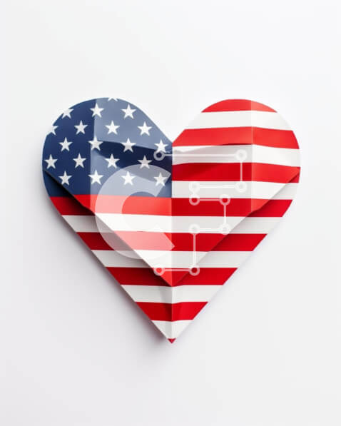 Intra Συλλεκτικό Ξύλινο Παζλ Plywood  4mm - Καρδιά Origami σε σχήμα όπως η αμερικανική σημαία σε λευκό φόντο Σε Ξύλινο Κουτί - Διαστάσεις Puzzle: 10x10 cm – 25 κομμάτια