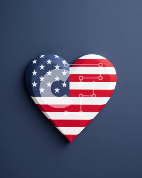 Intra Συλλεκτικό Ξύλινο Παζλ Plywood  4mm - Αμερικανική σημαία σε σχήμα καρδιάς για πατριωτικούς εορτασμούς Σε Ξύλινο Κουτί - Διαστάσεις Puzzle: 10x10 cm – 25 κομμάτια