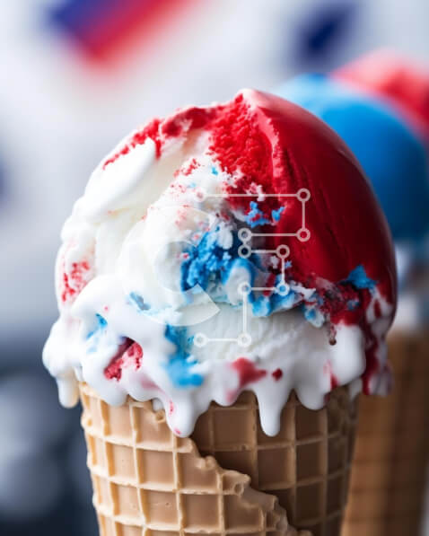 Σετ των 2 Intra Συλλεκτικό Ξύλινο Παζλ Plywood  4mm - Πατριωτικό χωνάκι βάφλα παγωτού με αστέρια και ρίγες ψεκασμούς Σε Ξύλινο Κουτί - Διαστάσεις: 10x10 cm – 25 κομμάτια