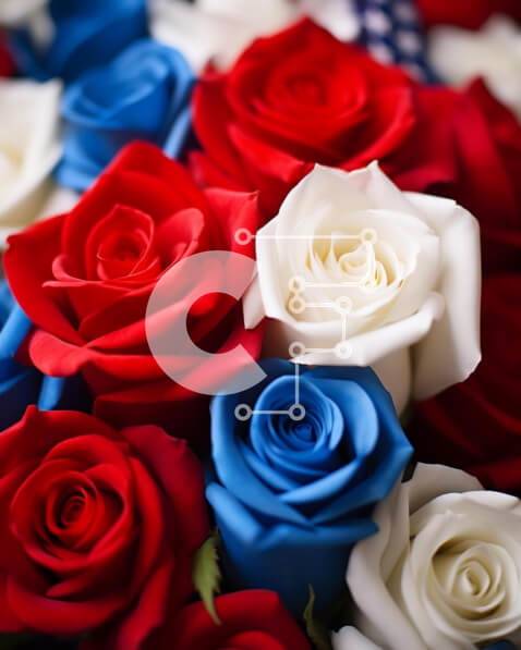 Intra Συλλεκτικό Ξύλινο Παζλ Plywood  4mm - Μπουκέτο αμερικανικής σημαίας με κόκκινα, λευκά και μπλε τριαντάφυλλα Σε Ξύλινο Κουτί - Διαστάσεις: 10x10 cm – 25 κομμάτια