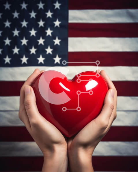 Intra Συλλεκτικό Ξύλινο Παζλ Plywood  4mm - Σύμβολο καρδιάς και αμερικανική σημαία για αιτίες και υποστήριξη Σε Ξύλινο Κουτί - Διαστάσεις Puzzle: 10x10 cm – 25 κομμάτια