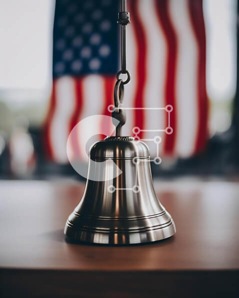 Intra Συλλεκτικό Ξύλινο Παζλ Plywood  4mm - Ασημένιο κουδούνι με αμερικανική σημαία Σε Ξύλινο Κουτί - Διαστάσεις: 10x10 cm – 25 κομμάτια