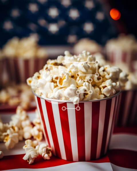 Intra Συλλεκτικό Ξύλινο Παζλ Plywood  4mm - Αμερικανική σημαία και ποπ κορν σε κόκκινο, λευκό και μπλε φόντο Σε Ξύλινο Κουτί - Διαστάσεις: 10x10 cm – 25 κομμάτια