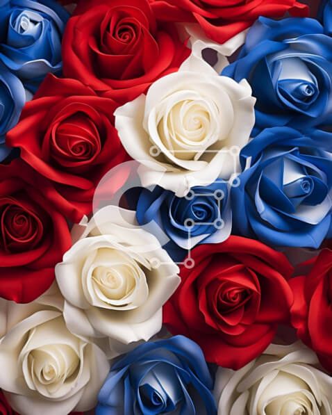 Intra Συλλεκτικό Ξύλινο Παζλ Plywood  4mm - Κόκκινο, λευκό και μπλε τριαντάφυλλο σύνθεση για τον εορτασμό της 4ης Ιουλίου Σε Ξύλινο Κουτί - Διαστάσεις: 10x10 cm – 25 κομμάτια