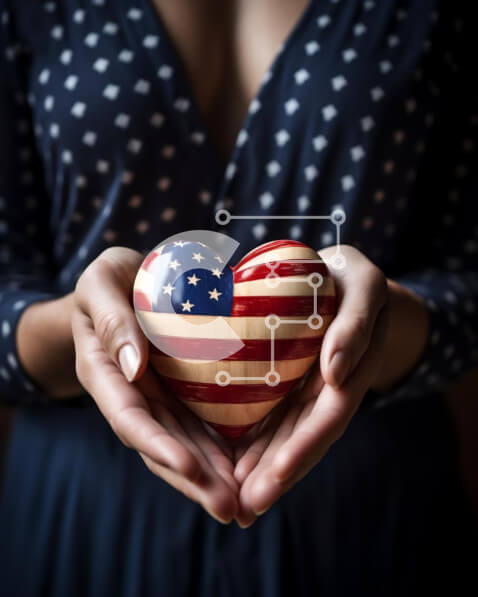 Intra Συλλεκτικό Ξύλινο Παζλ Plywood  4mm - Πατριωτική γυναίκα που κρατά την καρδιά της αμερικανικής σημαίας Σε Ξύλινο Κουτί - Διαστάσεις: 10x10 cm – 25 κομμάτια