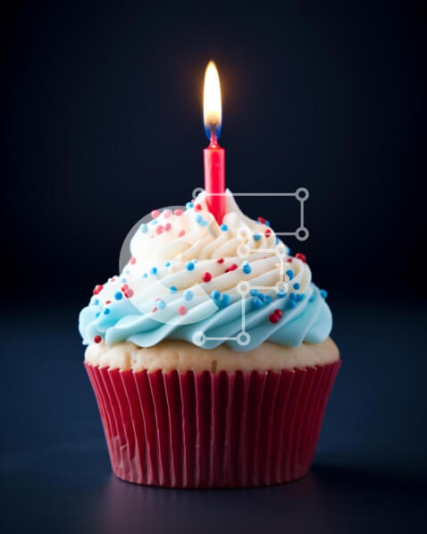 Σετ των 2 Intra Συλλεκτικό Ξύλινο Παζλ Plywood  4mm - Πολύχρωμο cupcake γενεθλίων με κόκκινα, λευκά και μπλε πασπαλίσματα Σε Ξύλινο Κουτί - Διαστάσεις: 10x10 cm – 25 κομμάτια