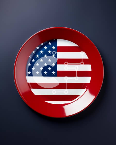 Intra Συλλεκτικό Ξύλινο Παζλ Plywood  4mm - Πιάτο αμερικανικής σημαίας σε σκούρο φόντο Σε Ξύλινο Κουτί - Διαστάσεις: 10x10 cm – 25 κομμάτια