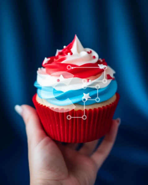 Intra Συλλεκτικό Ξύλινο Παζλ Plywood  4mm - Cupcake 4ης Ιουλίου με Κόκκινο, Λευκό και Μπλε γλάσο Σε Ξύλινο Κουτί - Διαστάσεις: 10x10 cm – 25 κομμάτια