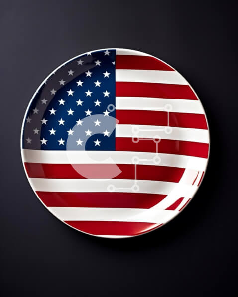 Intra Συλλεκτικό Ξύλινο Παζλ Plywood  4mm - Πιάτο αμερικανικής σημαίας σε μαύρο φόντο Σε Ξύλινο Κουτί - Διαστάσεις: 10x10 cm – 25 κομμάτια