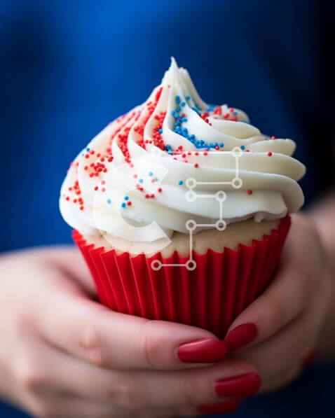 Σετ των 2 Intra Συλλεκτικό Ξύλινο Παζλ Plywood  4mm - Πατριωτικό Κόκκινο, Λευκό και Μπλε Cupcake που γιορτάζει την 4η Ιουλίου Σε Ξύλινο Κουτί - Διαστάσεις: 10x10 cm – 25 κομμάτια