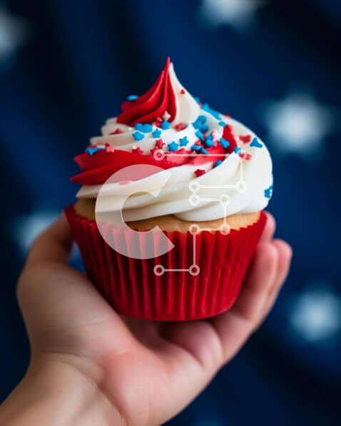 Intra Συλλεκτικό Ξύλινο Παζλ Plywood  4mm - Cupcake 4ης Ιουλίου με φόντο αμερικανική σημαία Σε Ξύλινο Κουτί - Διαστάσεις: 10x10 cm – 25 κομμάτια