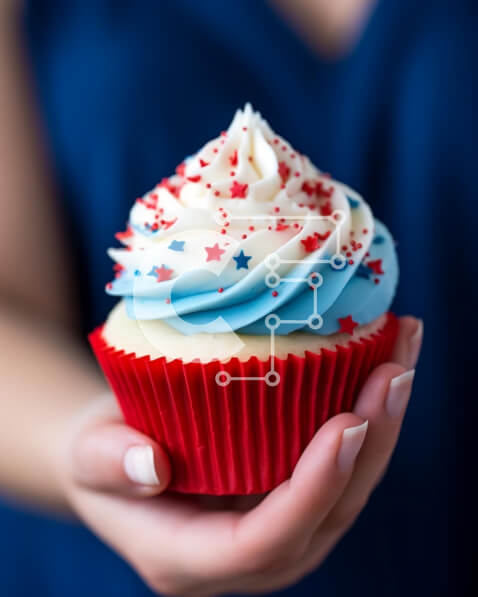 Σετ των 2 Intra Συλλεκτικό Ξύλινο Παζλ Plywood  4mm - Πατριωτικό Cupcake για τον εορτασμό της 4ης Ιουλίου Σε Ξύλινο Κουτί - Διαστάσεις: 10x10 cm – 25 κομμάτια