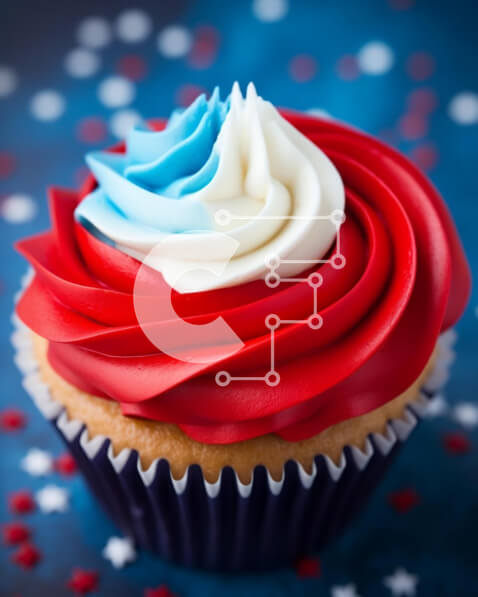 Intra Συλλεκτικό Ξύλινο Παζλ Plywood  4mm - Πατριωτικό Cupcake με κόκκινο, λευκό και μπλε γλάσο σε πορτοκαλί φόντο Σε Ξύλινο Κουτί - Διαστάσεις: 10x10 cm – 25 κομμάτια