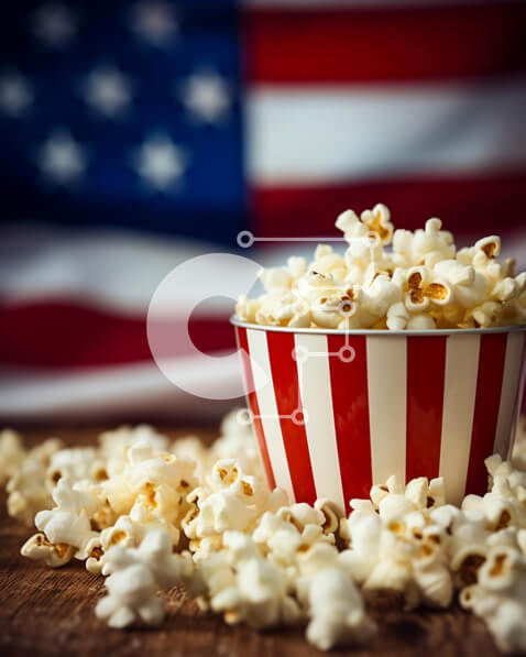 Σετ των 2 Intra Συλλεκτικό Ξύλινο Παζλ Plywood  4mm - Αμερικανική σημαία ποπ κορν μπολ με κόκκινο, λευκό και μπλε ποπ κορν Σε Ξύλινο Κουτί - Διαστάσεις: 10x10 cm – 25 κομμάτια