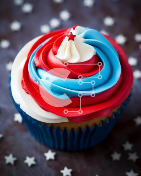 Σετ των 2 Intra Συλλεκτικό Ξύλινο Παζλ Plywood  4mm - Πατριωτικό Cupcake με κόκκινο, λευκό και μπλε πάγωμα Σε Ξύλινο Κουτί - Διαστάσεις: 10x10 cm – 25 κομμάτια