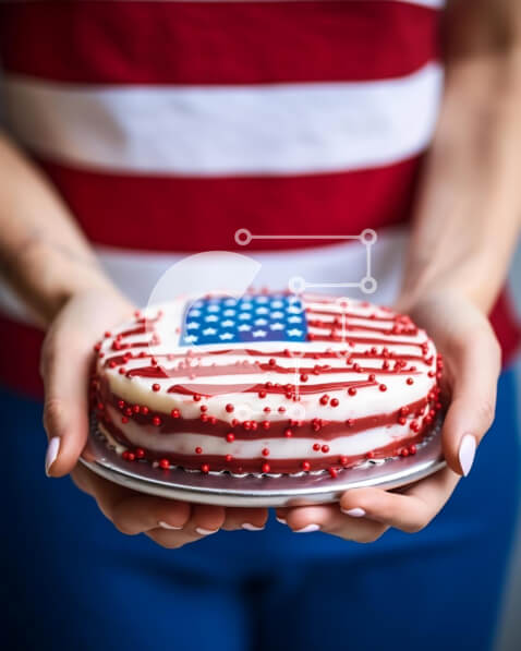Intra Συλλεκτικό Ξύλινο Παζλ Plywood  4mm - Εορτασμός 4ης Ιουλίου με τούρτα με αμερικανική σημαία Σε Ξύλινο Κουτί - Διαστάσεις: 10x10 cm – 25 κομμάτια