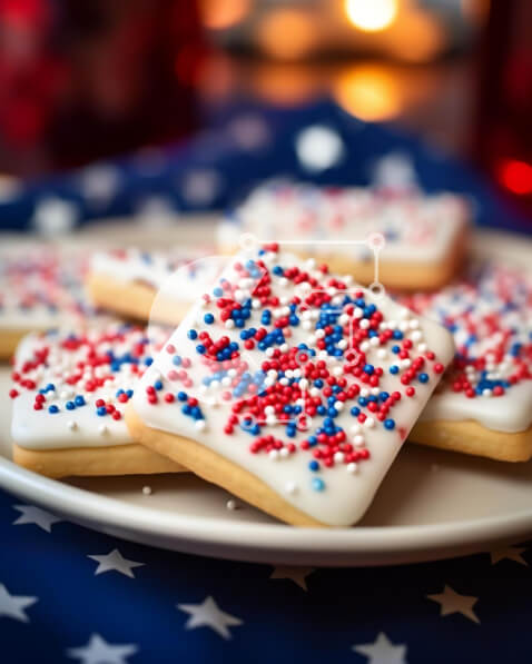 Intra Συλλεκτικό Ξύλινο Παζλ Plywood  4mm - Μπισκότα με θέμα την αμερικανική σημαία σε πατριωτικό τραπεζομάντιλο με κερί Σε Ξύλινο Κουτί - Διαστάσεις: 10x10 cm – 25 κομμάτια