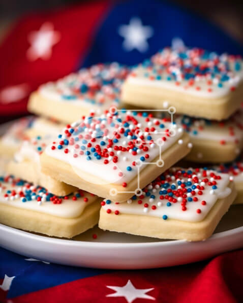 Σετ των 2 Intra Συλλεκτικό Ξύλινο Παζλ Plywood  4mm - Πατριωτικά μπισκότα 4ης Ιουλίου με κόκκινα, λευκά και μπλε πασπαλίσματα Σε Ξύλινο Κουτί - Διαστάσεις: 10x10 cm – 25 κομμάτια