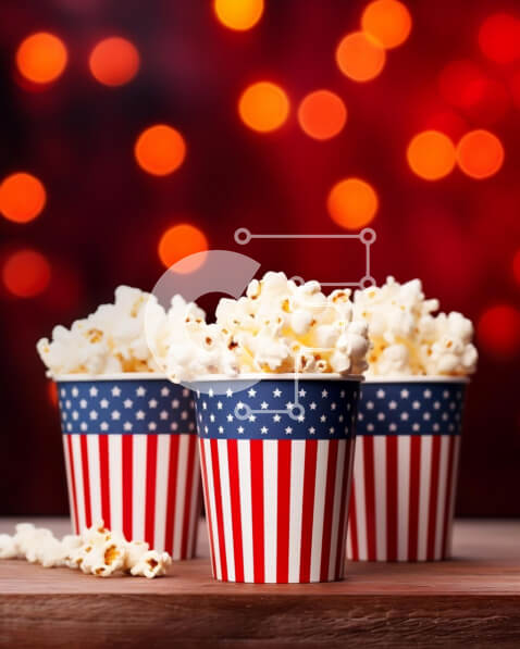 Σετ των 2 Intra Συλλεκτικό Ξύλινο Παζλ Plywood  4mm - Κύπελλα ποπ κορν αμερικανικής σημαίας σε ξύλινο τραπέζι Σε Ξύλινο Κουτί - Διαστάσεις: 10x10 cm – 25 κομμάτια