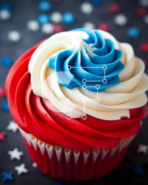 Σετ των 2 Intra Συλλεκτικό Ξύλινο Παζλ Plywood  4mm - Cupcake 4ης Ιουλίου με παγωμένο κόκκινο, λευκό και μπλε Σε Ξύλινο Κουτί - Διαστάσεις: 10x10 cm – 25 κομμάτια