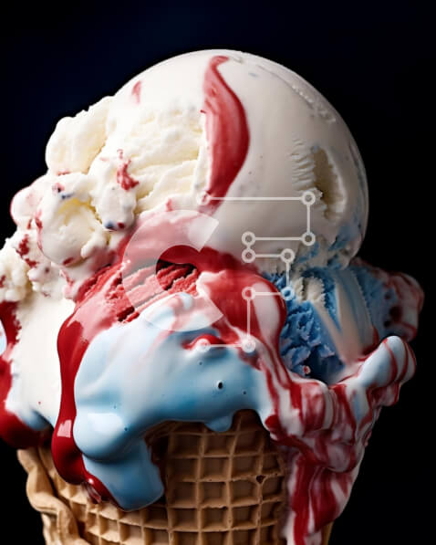 Σετ των 2 Intra Συλλεκτικό Ξύλινο Παζλ Plywood  4mm - Πολύχρωμο χωνάκι παγωτού με κόκκινο, λευκό και μπλε γλάσο Σε Ξύλινο Κουτί - Διαστάσεις: 10x10 cm – 25 κομμάτια