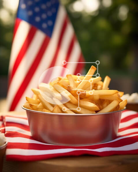 Σετ των 2 Intra Συλλεκτικό Ξύλινο Παζλ Plywood  4mm - Εορτασμός 4ης Ιουλίου με τηγανιτές πατάτες και παγωτό σε τραπεζομάντιλο με αμερικανική σημαία Σε Ξύλινο Κουτί - Διαστάσεις: 10x10 cm – 25 κομμάτια