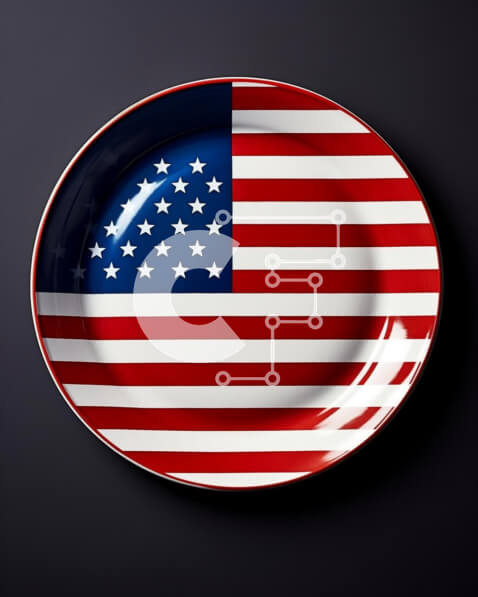 Intra Συλλεκτικό Ξύλινο Παζλ Plywood  4mm - Πιάτο αμερικανικής σημαίας σε μαύρο φόντο Σε Ξύλινο Κουτί - Διαστάσεις: 10x10 cm – 25 κομμάτια