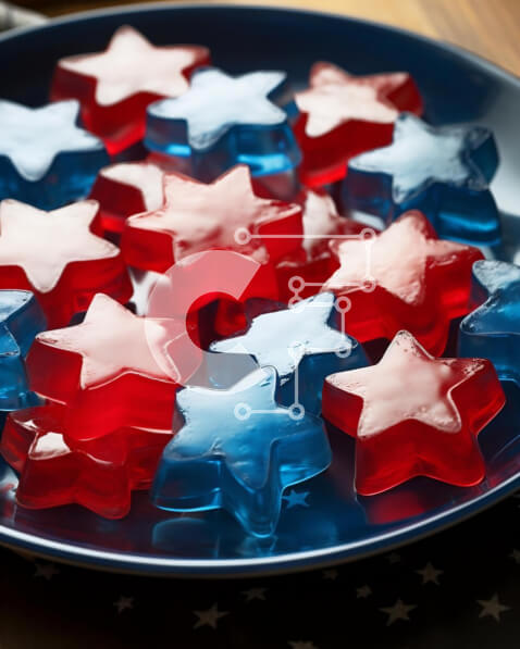 Intra Συλλεκτικό Ξύλινο Παζλ Plywood  4mm - Επιδόρπια 4ης Ιουλίου με Κόκκινα, Λευκά και Μπλε Gummy Bears Σε Ξύλινο Κουτί - Διαστάσεις: 10x10 cm – 25 κομμάτια