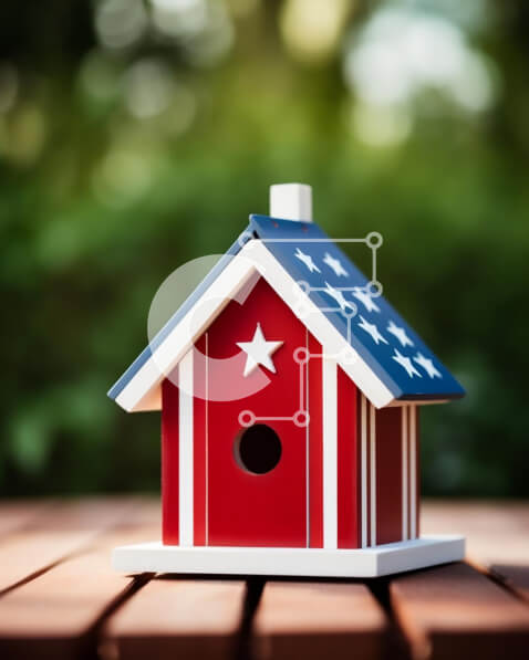 Intra Συλλεκτικό Ξύλινο Παζλ Plywood  4mm - Αμερικανική σημαία Birdhouse σε ξύλινο τραπέζι Σε Ξύλινο Κουτί - Διαστάσεις: 10x10 cm – 25 κομμάτια