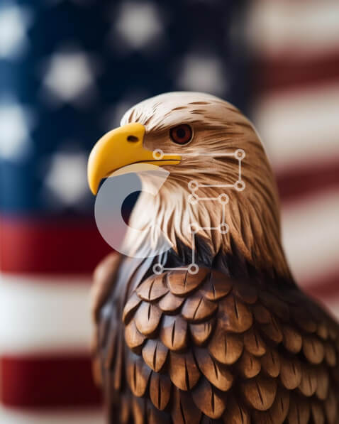 Σετ των 2 Intra Συλλεκτικό Ξύλινο Παζλ Plywood  4mm - Ξύλινο άγαλμα φαλακρού αετού με αμερικανική σημαία Σε Ξύλινο Κουτί - Διαστάσεις: 10x10 cm – 25 κομμάτια