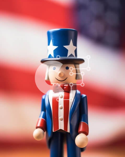 Intra Συλλεκτικό Ξύλινο Παζλ Plywood  4mm - Ειδώλιο παιχνιδιού θείου με αμερικανική σημαία Σε Ξύλινο Κουτί - Διαστάσεις: 10x10 cm – 25 κομμάτια