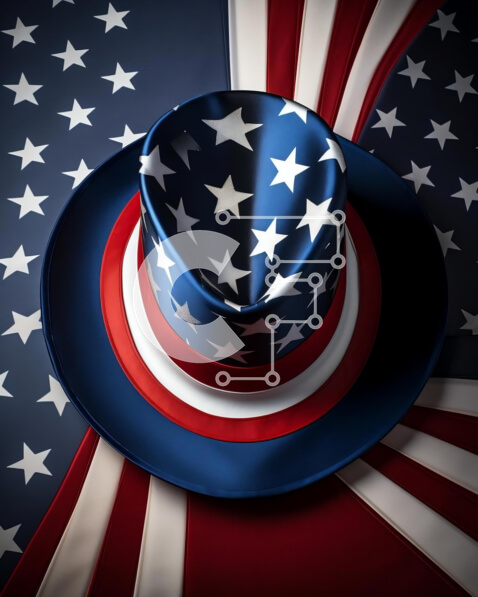 Intra Συλλεκτικό Ξύλινο Παζλ Plywood  4mm - Πατριωτικό καπέλο σε φόντο αμερικανικής σημαίας Σε Ξύλινο Κουτί - Διαστάσεις: 10x10 cm – 25 κομμάτια