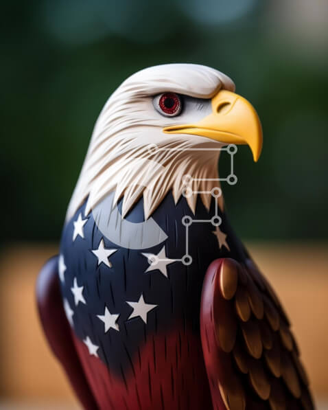 Intra Συλλεκτικό Ξύλινο Παζλ Plywood  4mm - Ειδώλιο αετού με σχέδιο κόκκινο, λευκό και μπλε Σε Ξύλινο Κουτί - Διαστάσεις: 10x10 cm – 25 κομμάτια