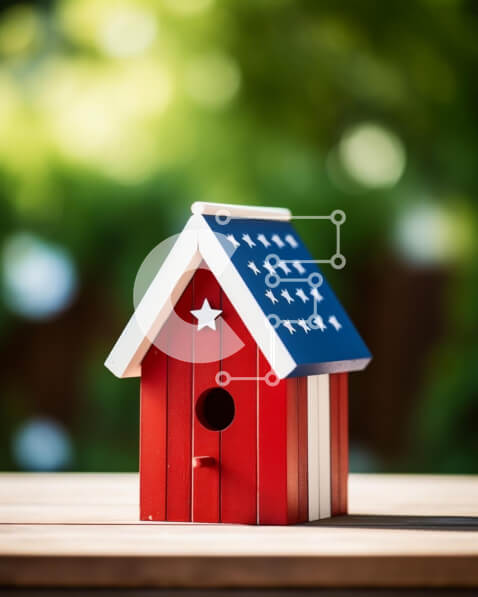 Intra Συλλεκτικό Ξύλινο Παζλ Plywood  4mm - American Flag Birdhouse με αστέρια σε ξύλινο τραπέζι Σε Ξύλινο Κουτί - Διαστάσεις: 10x10 cm – 25 κομμάτια