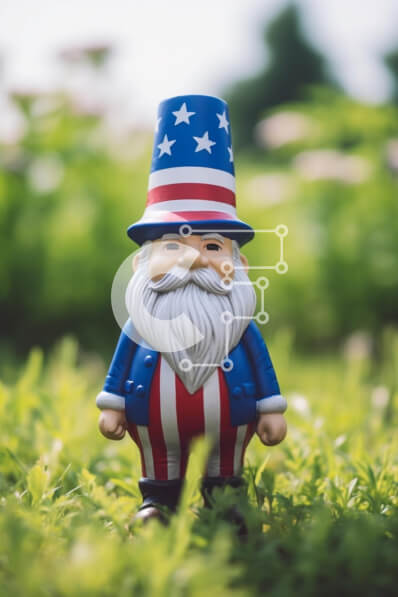 Intra Συλλεκτικό Ξύλινο Παζλ Plywood  4mm - Toy Gnome με κοστούμι αμερικανικής σημαίας στο πράσινο γρασίδι Σε Ξύλινο Κουτί - Διαστάσεις Puzzle: 10x10 cm – 25 κομμάτια