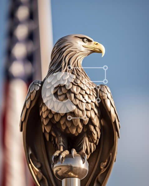 Intra Συλλεκτικό Ξύλινο Παζλ Plywood  4mm - Άγαλμα αετού με την αμερικανική σημαία στο φόντο Σε Ξύλινο Κουτί - Διαστάσεις Puzzle: 10x10 cm – 25 κομμάτια