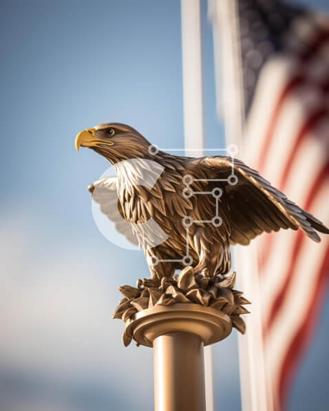 Intra Συλλεκτικό Ξύλινο Παζλ Plywood  4mm - Άγαλμα αετού με την αμερικανική σημαία στο φόντο Σε Ξύλινο Κουτί - Διαστάσεις Puzzle: 10x10 cm – 25 κομμάτια