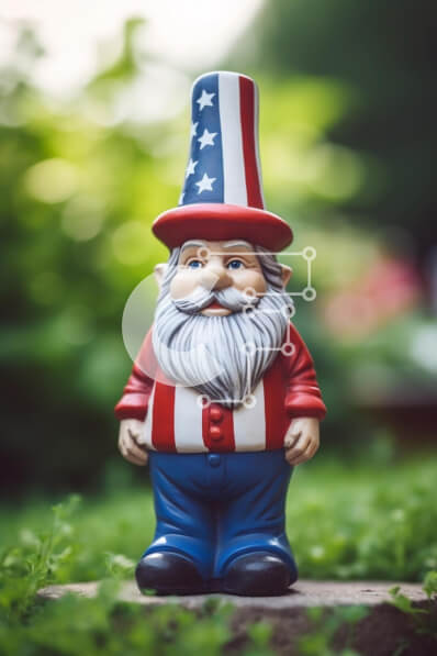 Intra Συλλεκτικό Ξύλινο Παζλ Plywood  4mm - Πατριωτικό άγαλμα Gnome αμερικανικής σημαίας Σε Ξύλινο Κουτί - Διαστάσεις Puzzle: 10x10 cm – 25 κομμάτια