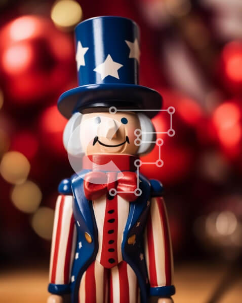 Intra Συλλεκτικό Ξύλινο Παζλ Plywood  4mm - Πατριωτικός Καρυοθραύστης με καπέλο αμερικανικής σημαίας και στολή κόκκινο, λευκό και μπλε Σε Ξύλινο Κουτί - Διαστάσεις: 10x10 cm – 25 κομμάτια