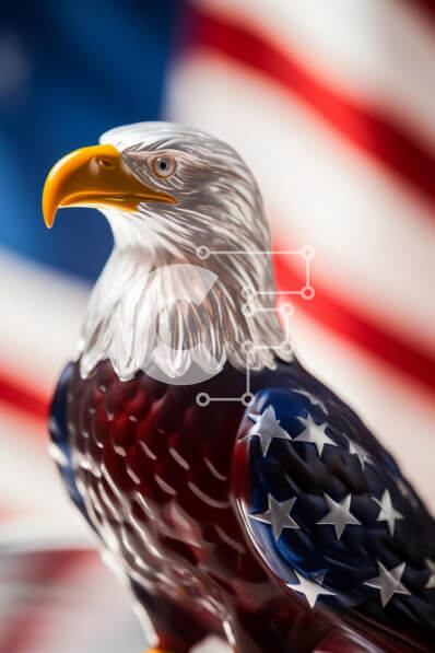 Intra Συλλεκτικό Ξύλινο Παζλ Plywood  4mm - Πατριωτικό ειδώλιο αετού και αμερικανική σημαία Σε Ξύλινο Κουτί - Διαστάσεις: 10x10 cm – 25 κομμάτια