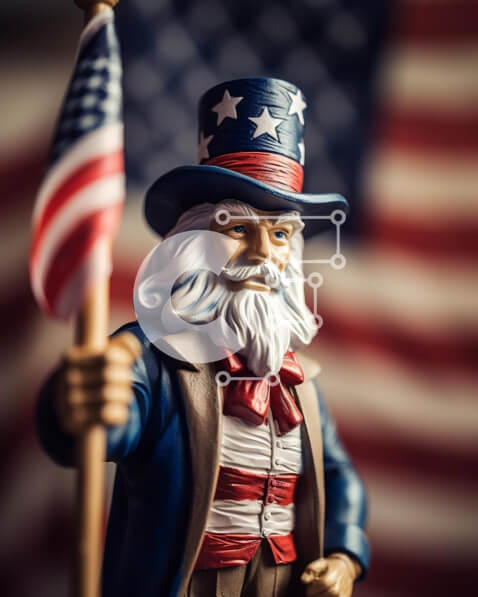 Intra Συλλεκτικό Ξύλινο Παζλ Plywood  4mm - Άγαλμα του θείου με αμερικανική σημαία Σε Ξύλινο Κουτί - Διαστάσεις Puzzle: 10x10 cm – 25 κομμάτια