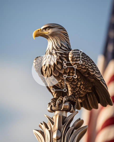 Intra Συλλεκτικό Ξύλινο Παζλ Plywood  4mm - Άγαλμα αετού με αμερικανική σημαία Σε Ξύλινο Κουτί - Διαστάσεις Puzzle: 10x10 cm – 25 κομμάτια