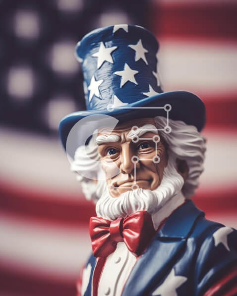 Intra Συλλεκτικό Ξύλινο Παζλ Plywood  4mm - Άγαλμα θείου Σαμ με φόντο αμερικανικής σημαίας Σε Ξύλινο Κουτί - Διαστάσεις Puzzle: 10x10 cm – 25 κομμάτια