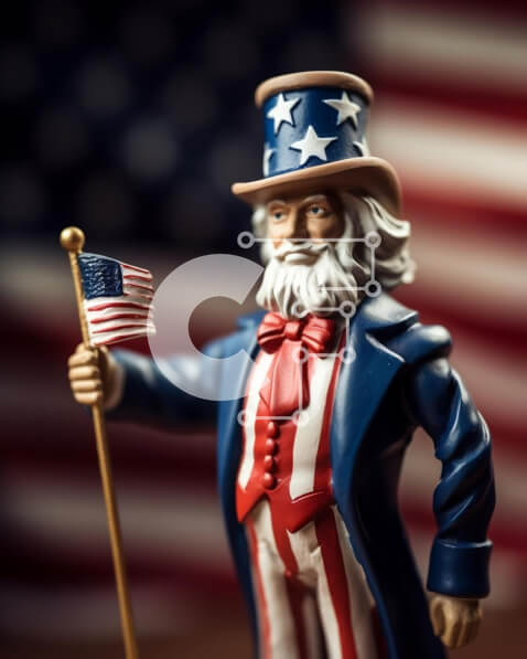 Intra Συλλεκτικό Ξύλινο Παζλ Plywood  4mm - Παιχνίδι θείος Σαμ κρατώντας αμερικανική σημαία Σε Ξύλινο Κουτί - Διαστάσεις: 10x10 cm – 25 κομμάτια