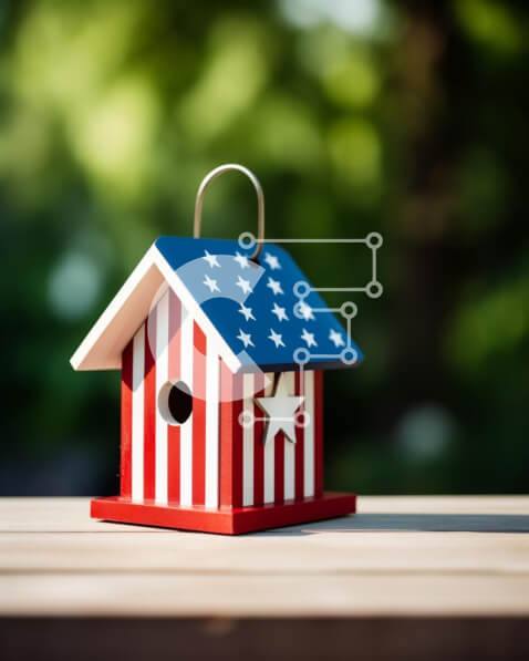 Intra Συλλεκτικό Ξύλινο Παζλ Plywood  4mm - Αμερικανική σημαία Birdhouse με πουλιά Σε Ξύλινο Κουτί - Διαστάσεις: 10x10 cm – 25 κομμάτια