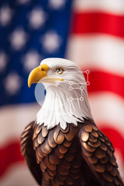 Intra Συλλεκτικό Ξύλινο Παζλ Plywood  4mm - Μεταλλικό άγαλμα αετού μπροστά από την αμερικανική σημαία Σε Ξύλινο Κουτί - Διαστάσεις: 10x10 cm – 25 κομμάτια