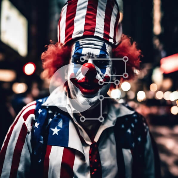 Intra Συλλεκτικό Ξύλινο Παζλ Plywood  4mm - Κλόουν με κοστούμι αμερικανικής σημαίας και ζωγραφική προσώπου Σε Ξύλινο Κουτί - Διαστάσεις Puzzle: 10x10 cm – 25 κομμάτια