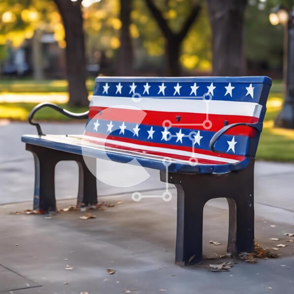 Intra Συλλεκτικό Ξύλινο Παζλ Plywood  4mm - Παγκάκι πάρκου American Flag στη μέση ενός πάρκου Σε Ξύλινο Κουτί - Διαστάσεις Puzzle: 10x10 cm – 25 κομμάτια