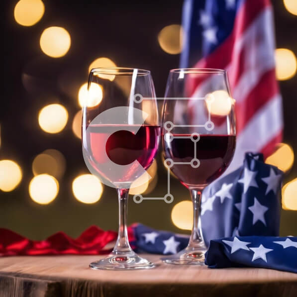 Intra Συλλεκτικό Ξύλινο Παζλ Plywood  4mm - Ποτήρια κρασιού 4ης Ιουλίου με φόντο την αμερικανική σημαία Σε Ξύλινο Κουτί - Διαστάσεις: 10x10 cm – 25 κομμάτια