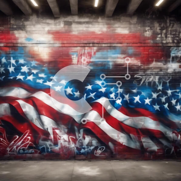 Intra Συλλεκτικό Ξύλινο Παζλ Plywood  4mm - Τοιχογραφία αμερικανικής σημαίας στην υπόγεια περιοχή Σε Ξύλινο Κουτί - Διαστάσεις Puzzle: 10x10 cm – 25 κομμάτια